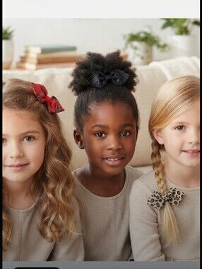 Cherokee Kids 3-Pack Bow Hair Clips - Red Plaid, Black Glitter, Cream Leopard